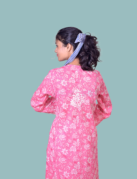 Mal Cotton Pink Chikankari Kurta - Sufiza Lifestyle