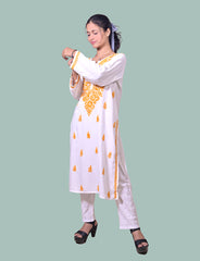 Rayon Cotton White  Yellow Thread Chikankari Kurta - Sufiza Lifestyle