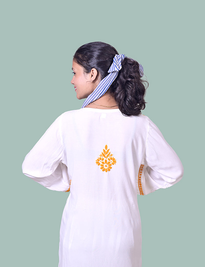 Rayon Cotton White  Yellow Thread Chikankari Kurta - Sufiza Lifestyle