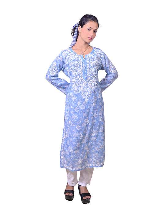 Mal Cotton Blue Chikankari Kurta - Sufiza Lifestyle