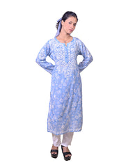 Mal Cotton Blue Chikankari Kurta