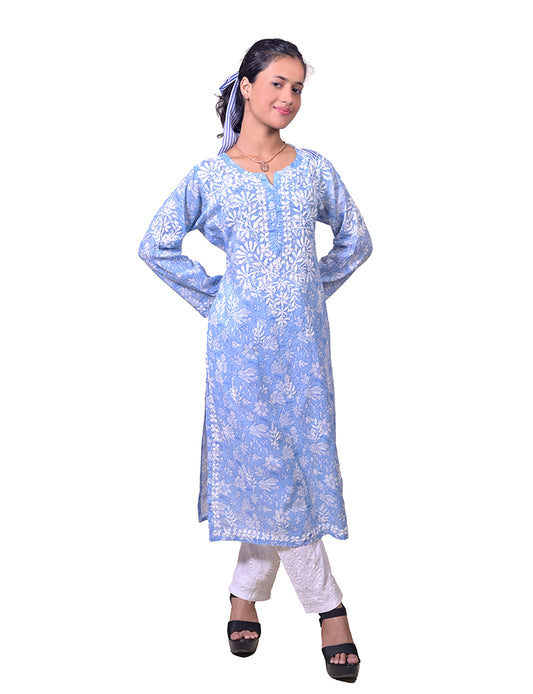 Mal Cotton Blue Chikankari Kurta - Sufiza Lifestyle
