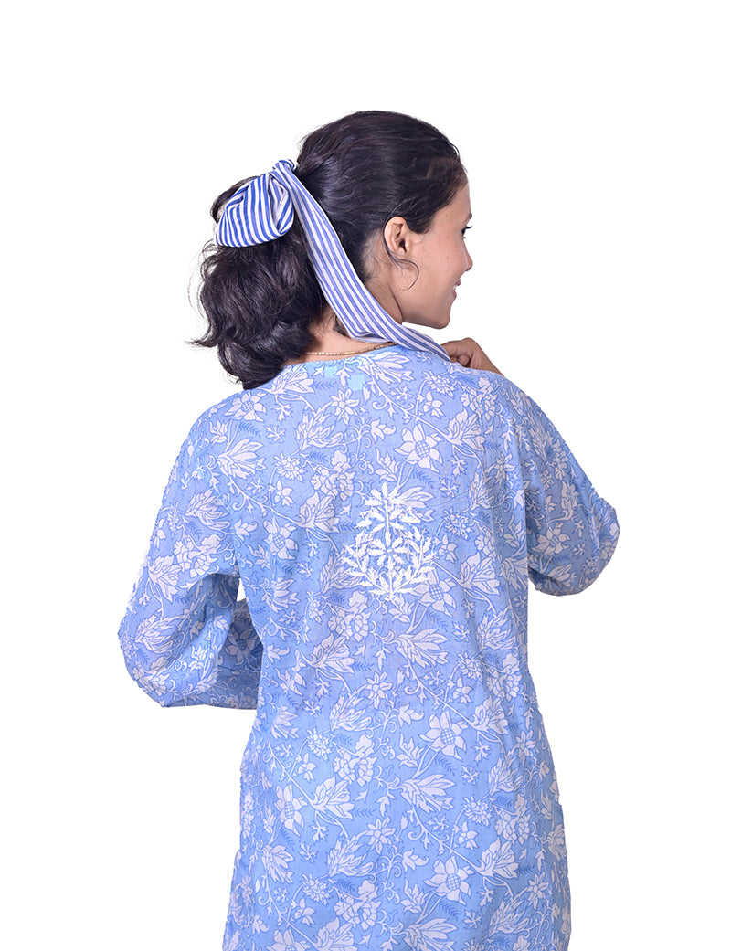 Mal Cotton Blue Chikankari Kurta