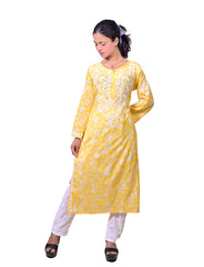 Mal Cotton Yellow Chikankari Kurta