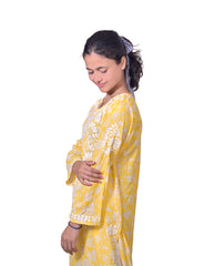 Mal Cotton Yellow Chikankari Kurta