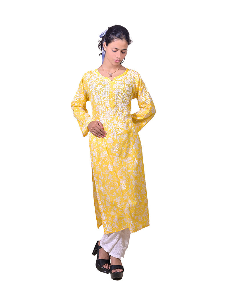 Mal Cotton Yellow Chikankari Kurta