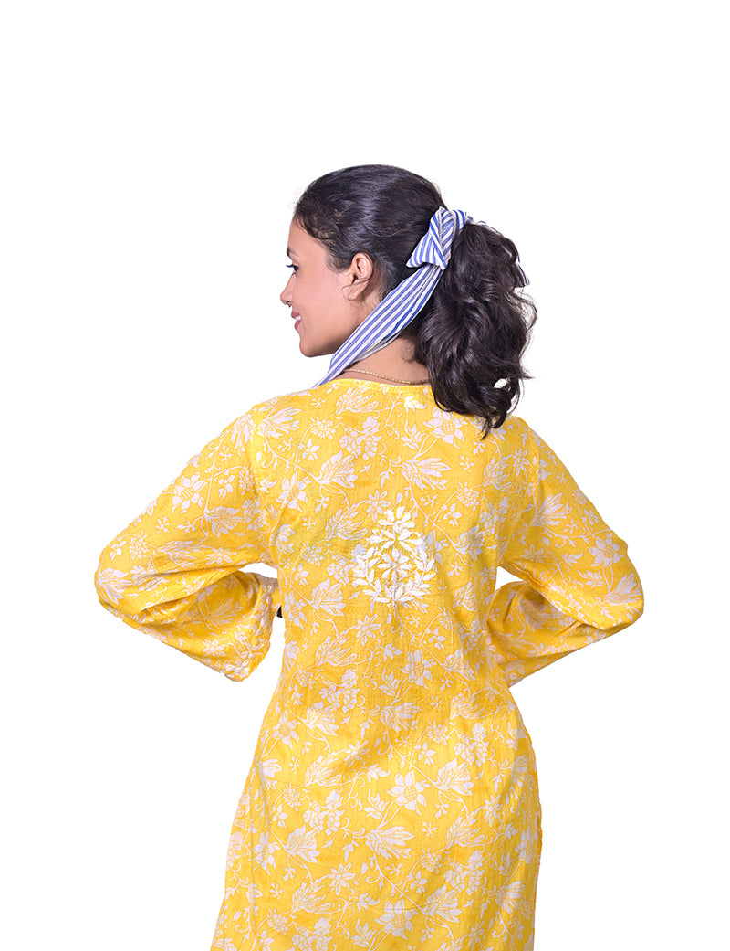 Mal Cotton Yellow Chikankari Kurta