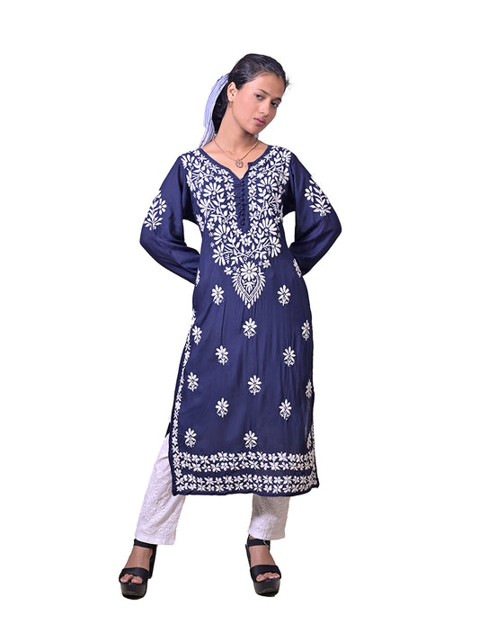 Modal Cotton Navy Blue Chikankari Kurta - Sufiza Lifestyle