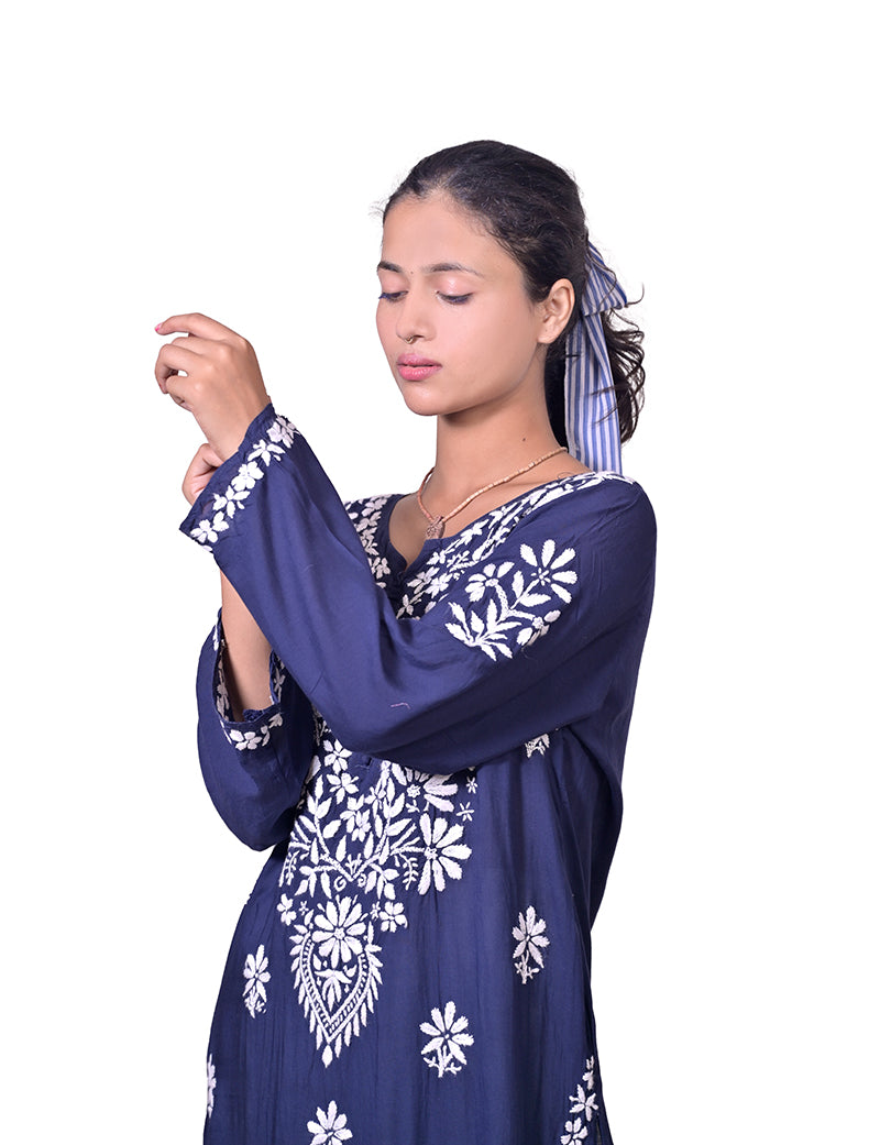 Modal Cotton Navy Blue Chikankari Kurta