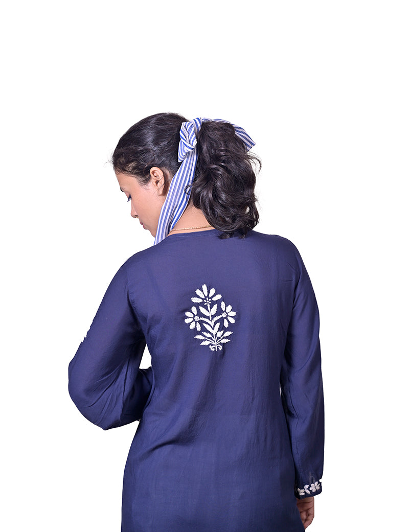 Modal Cotton Navy Blue Chikankari Kurta