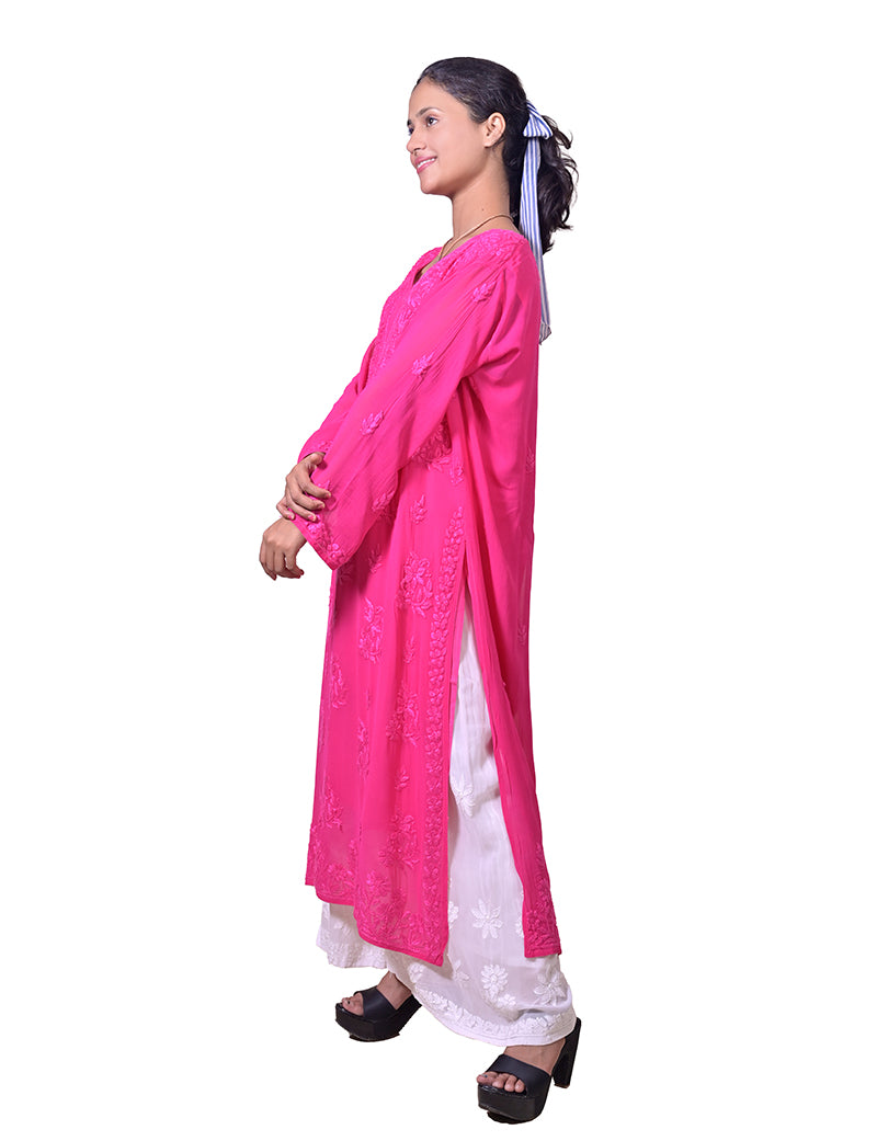 Viscose Pink Dual shade Chikankan Kurta