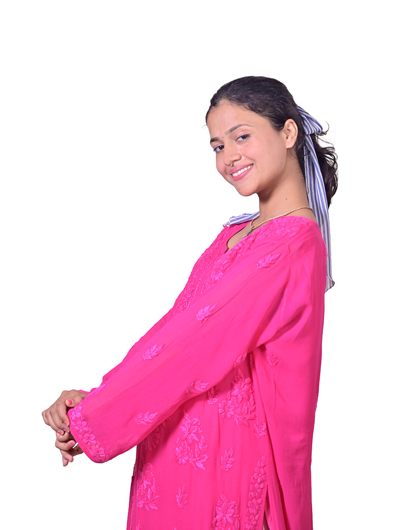 Viscose Pink Dual shade Chikankan Kurta