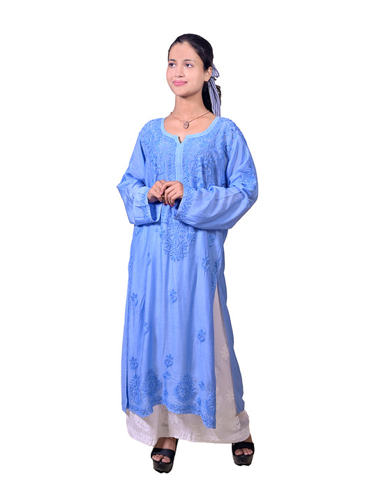 Muslin Blue dual Shade Chikankari Kurta - Sufiza Lifestyle