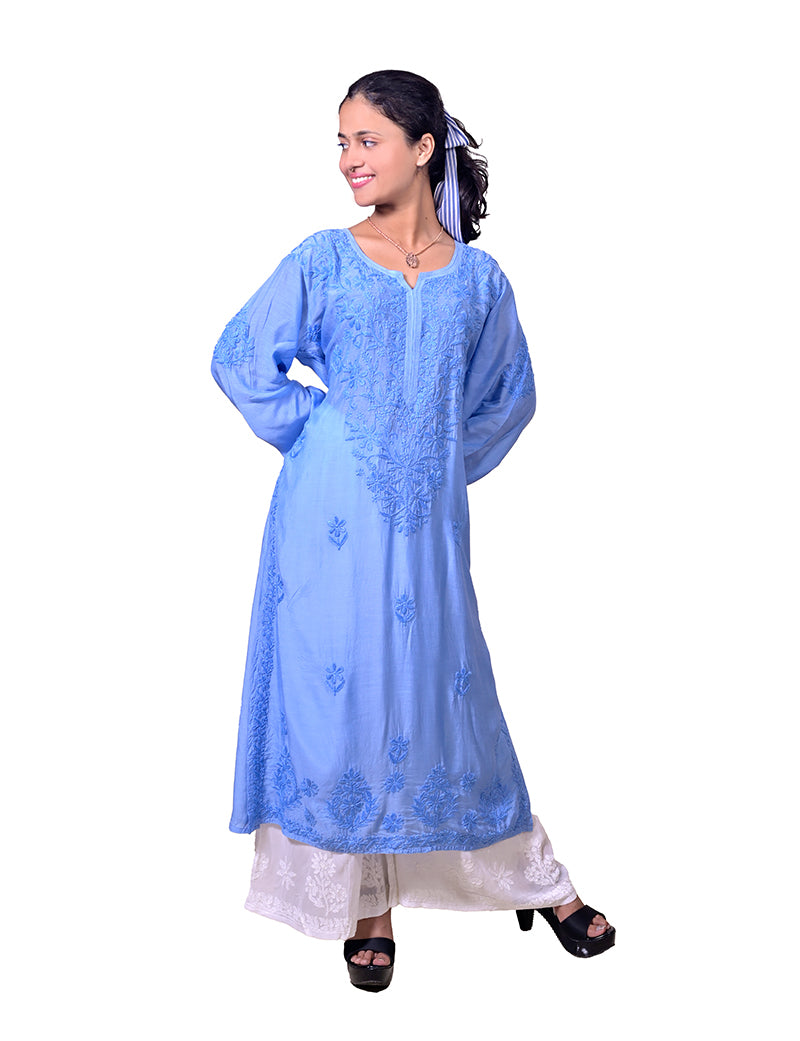 Muslin Blue dual Shade Chikankari Kurta