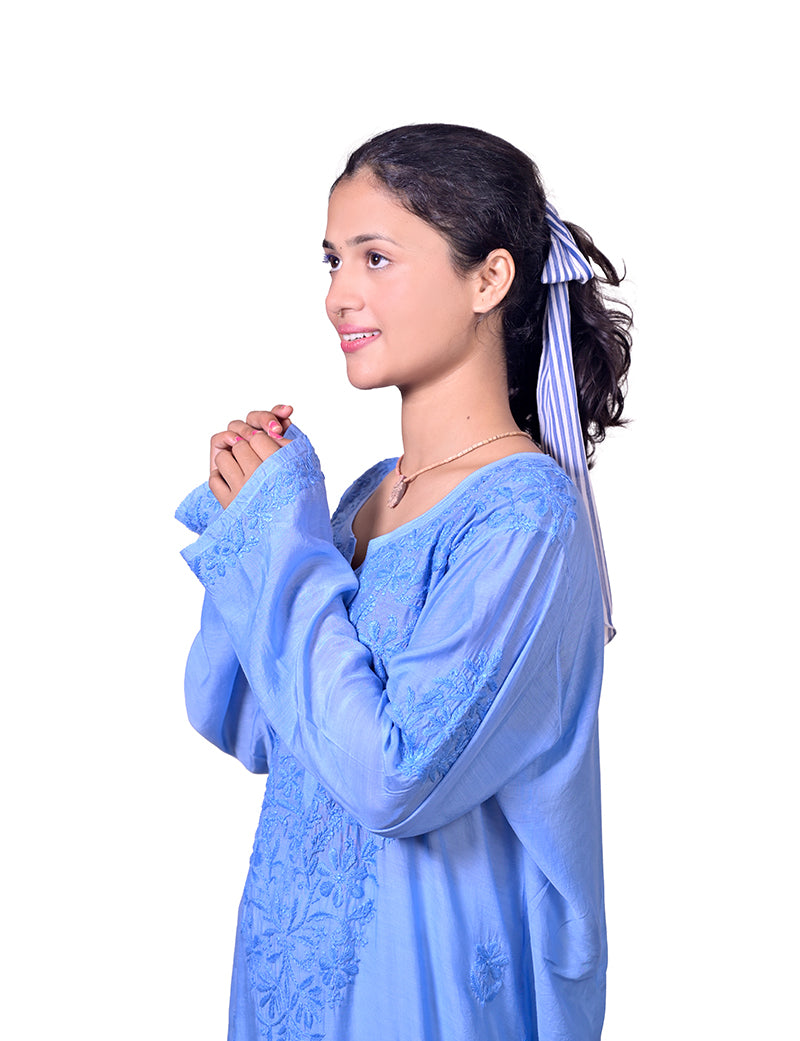 Muslin Blue dual Shade Chikankari Kurta