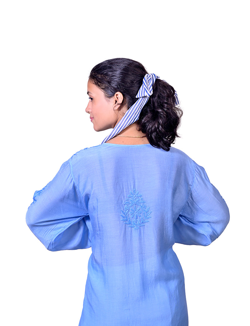 Muslin Blue dual Shade Chikankari Kurta