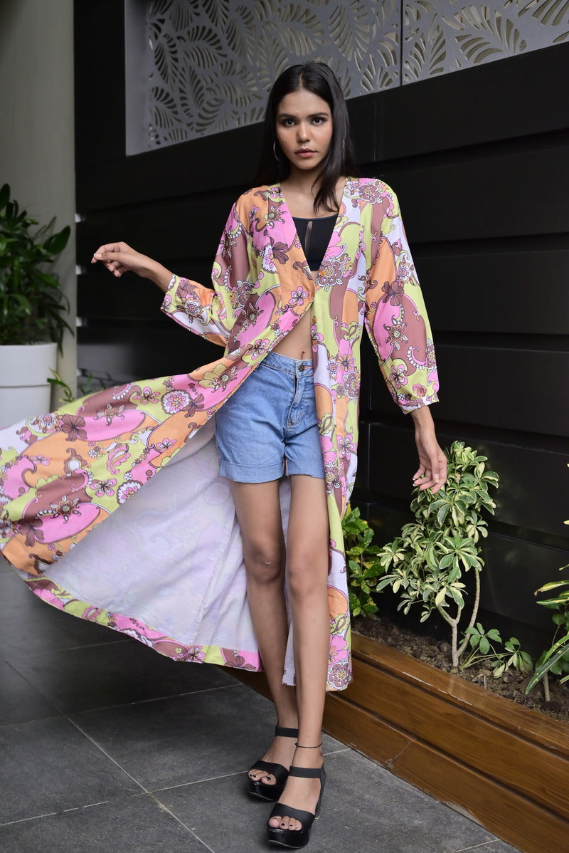 Slub cotton digital print shrug