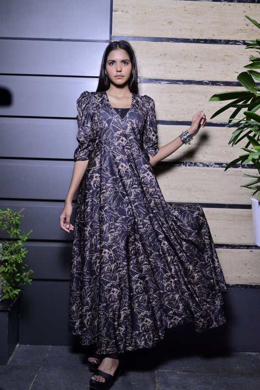 Lycra Black Yellow Gown - Sufiza Lifestyle