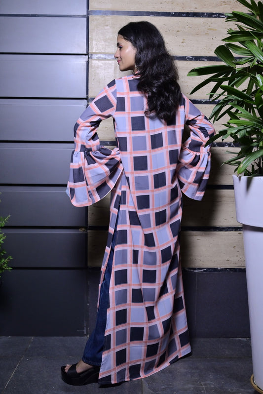 Georgette Check Print Shrug - Sufiza Lifestyle