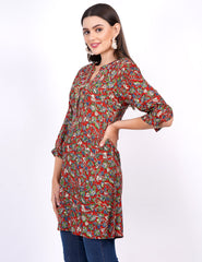 Kalamkari Red Color Zardosi Highlighted Kurti