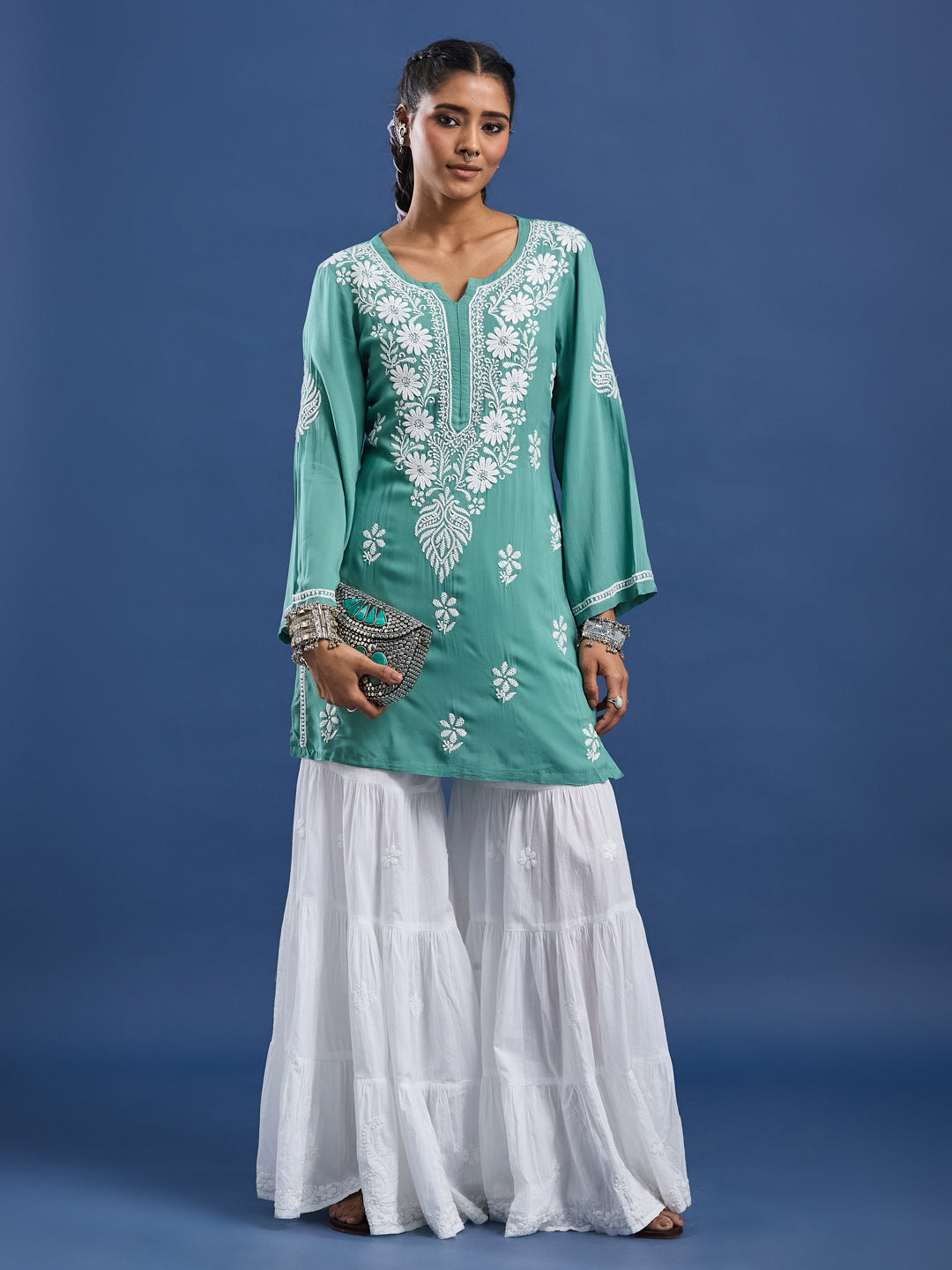 Modal Cotton Green Chikankari Kurti