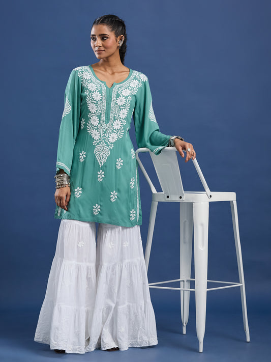 Modal Cotton Green Chikankari Kurti
