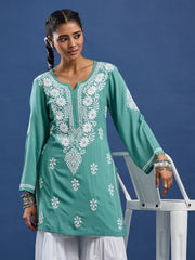 Modal Cotton Green Chikankari Kurti