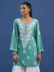 Modal Cotton Green Chikankari Kurti