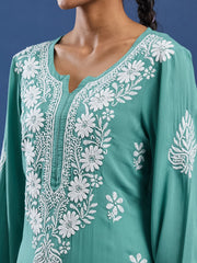 Modal Cotton Green Chikankari Kurti
