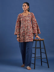 Hand Block Bagru Print Square Neck Pure Cotton Kurti-BPKU016