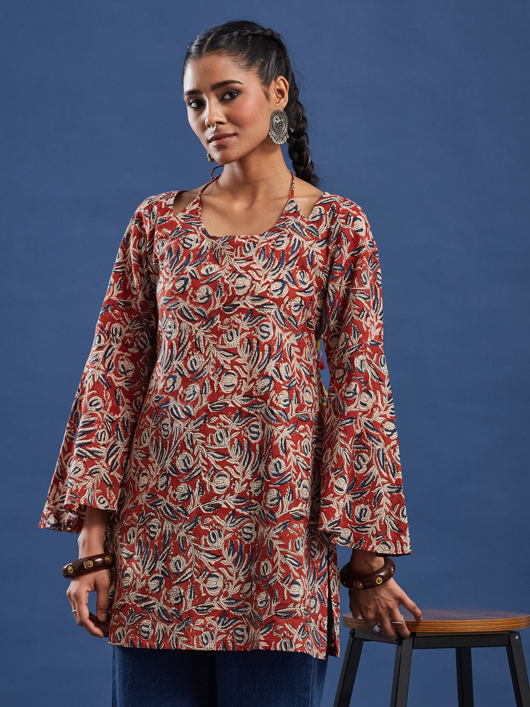 Hand Block Bagru Print Square Neck Pure Cotton Kurti-BPKU016