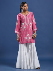 Modal Cotton Wine Chikankari Ghas Pati Kurti