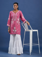 Modal Cotton Wine Chikankari Ghas Pati Kurti