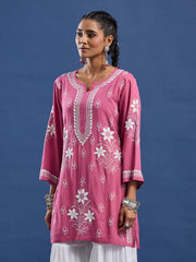 Modal Cotton Wine Chikankari Ghas Pati Kurti