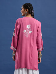 Modal Cotton Wine Chikankari Ghas Pati Kurti