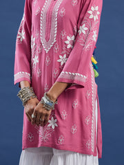 Modal Cotton Wine Chikankari Ghas Pati Kurti