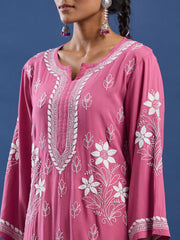 Modal Cotton Wine Chikankari Ghas Pati Kurti