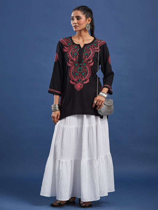 Chikankari Black Cotton Kurti S1007