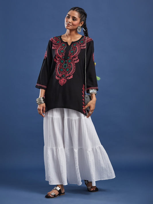 Chikankari Black Cotton Kurti S1007