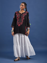 Chikankari Black Cotton Kurti S1007