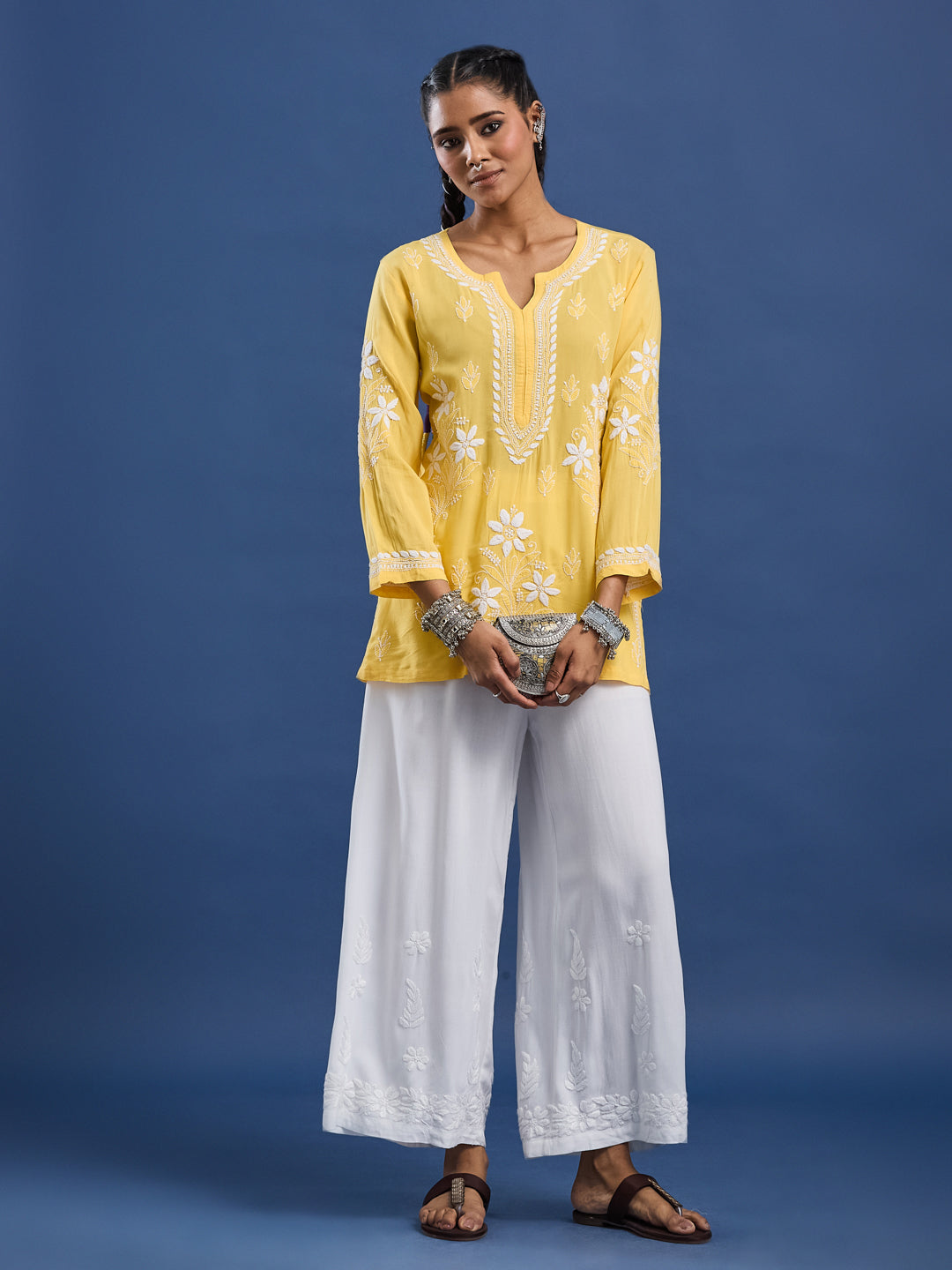 Modal Yellow Color Chikankari Kurti