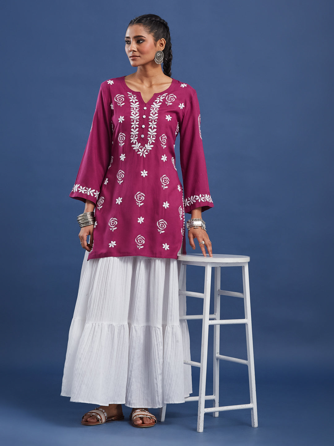 Modal Onion Color Chikankari Kurti