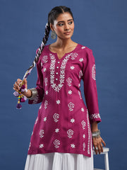 Modal Onion Color Chikankari Kurti