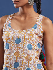 Hand Block Print Sleevless Cream color Short Kurti BPKU009