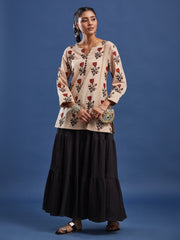 Hand Block Print Bagru Print Kurti, Cotton breathable fabric, Style with Skirt, Plazzo, Trouser and Denim. Collection for casual and office wear, Hand Crafted by Artisans.