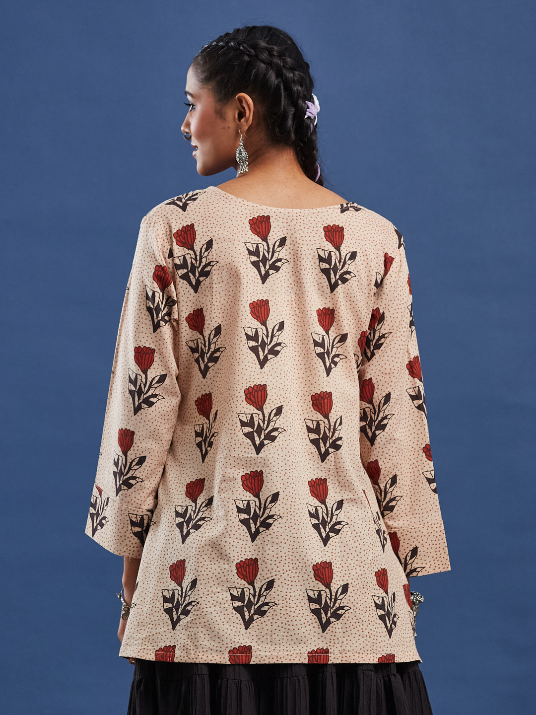 Hand Block Print Bagru Print Kurti, Cotton breathable fabric, Style with Skirt, Palazzo, Trouser and Denim. Collection for casual and office wear, Hand Crafted by Artisans.