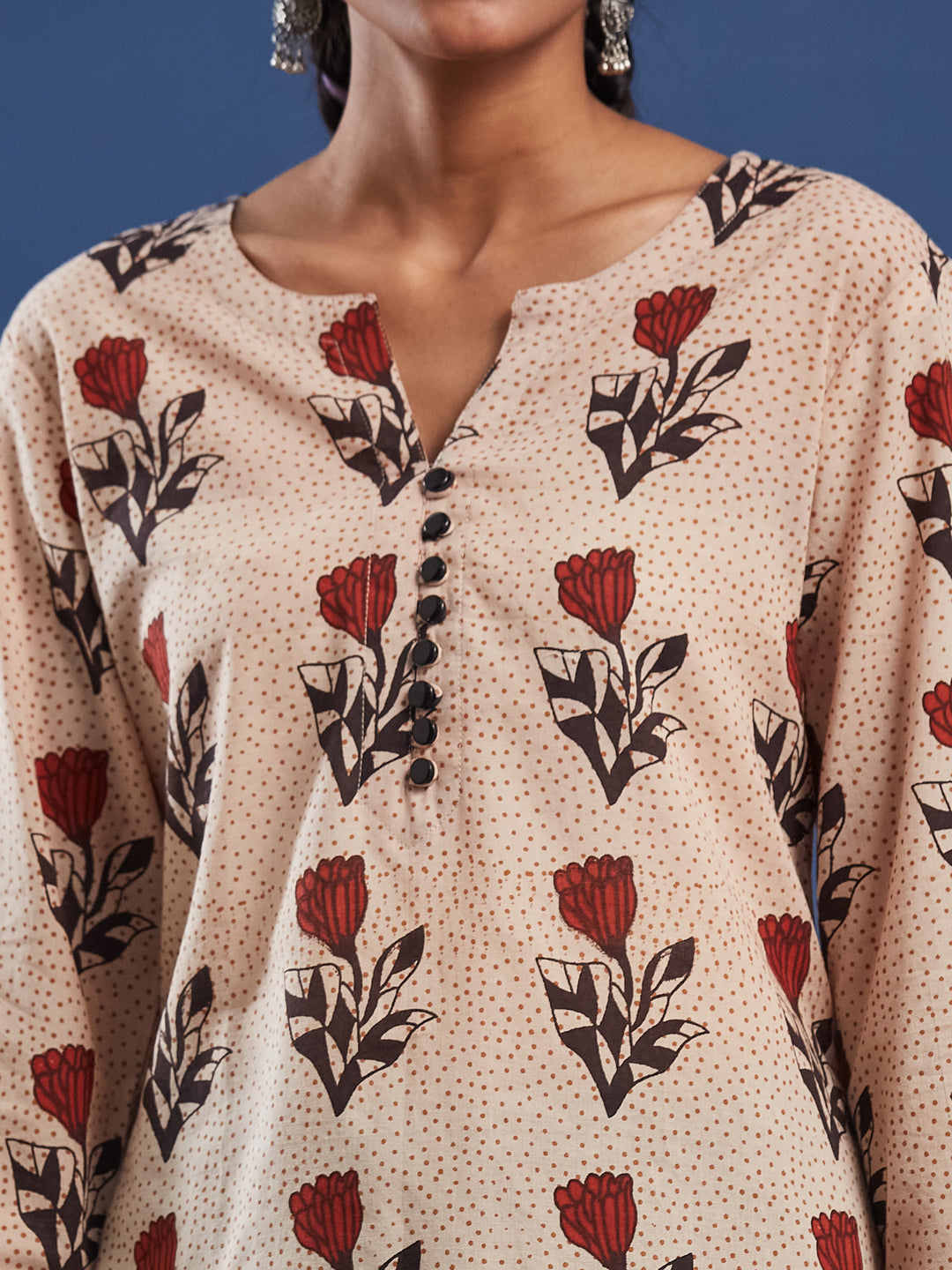 Hand Block Print Bagru Print Kurti, Cotton breathable fabric, Style with Skirt, Palazzo, Trouser and Denim. Collection for casual and office wear, Hand Crafted by Artisans.