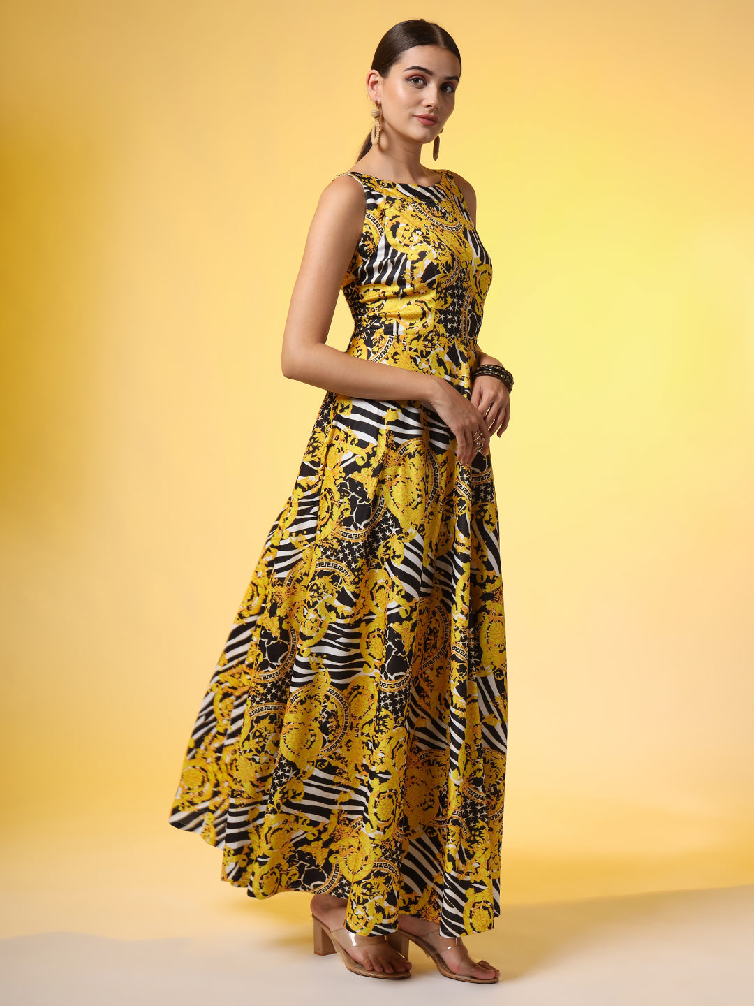 Yellow and Black Printed Dress