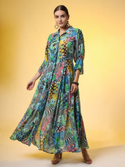 Double Georgette Green color Printed Dress