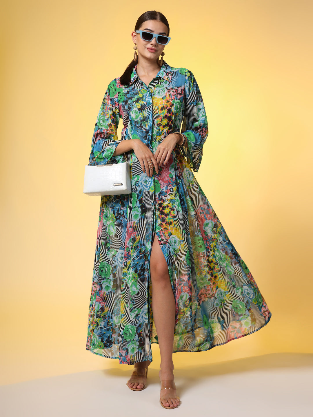 Double Georgette Green color Printed Dress